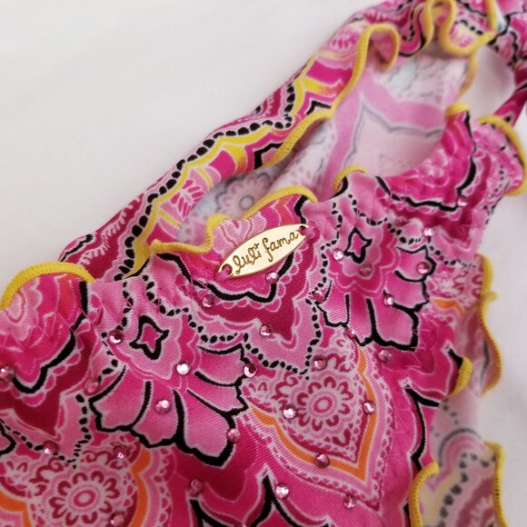 Luli Fama Hot Pink & Turquoise Summer Fling Bikini Set with Cover Up Mini Dress - Picture 10 of 16